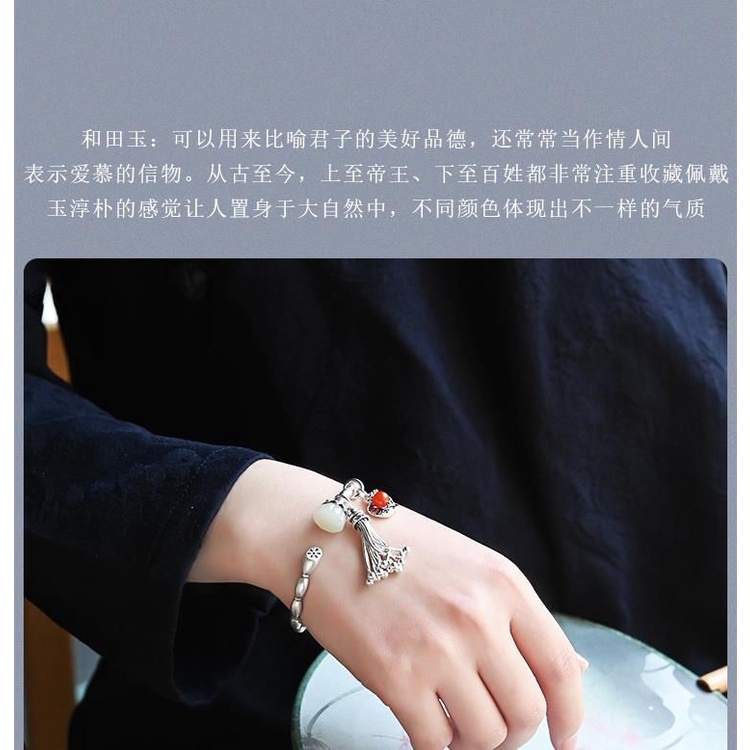 Vòng Tay Bạc Nguyên Chất Kiểu Tua Rua Phong Cách retro Cho Nữ