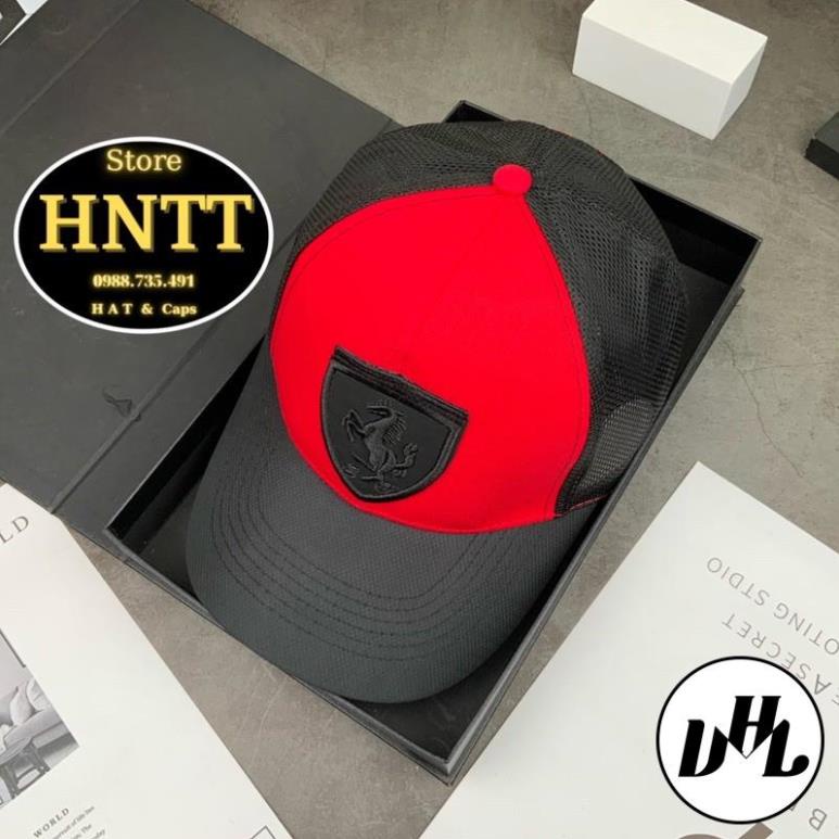 Nón Kết Lưới Mềm Thêu Logo Ferrari Đen Full Tem Thời Trang Cao Cấp Nam Nữ