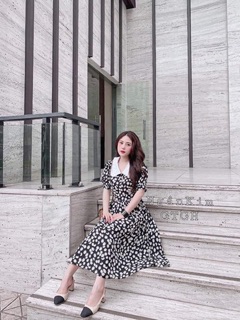 Váy đầm dáng dài hoa cúc hoạ mi