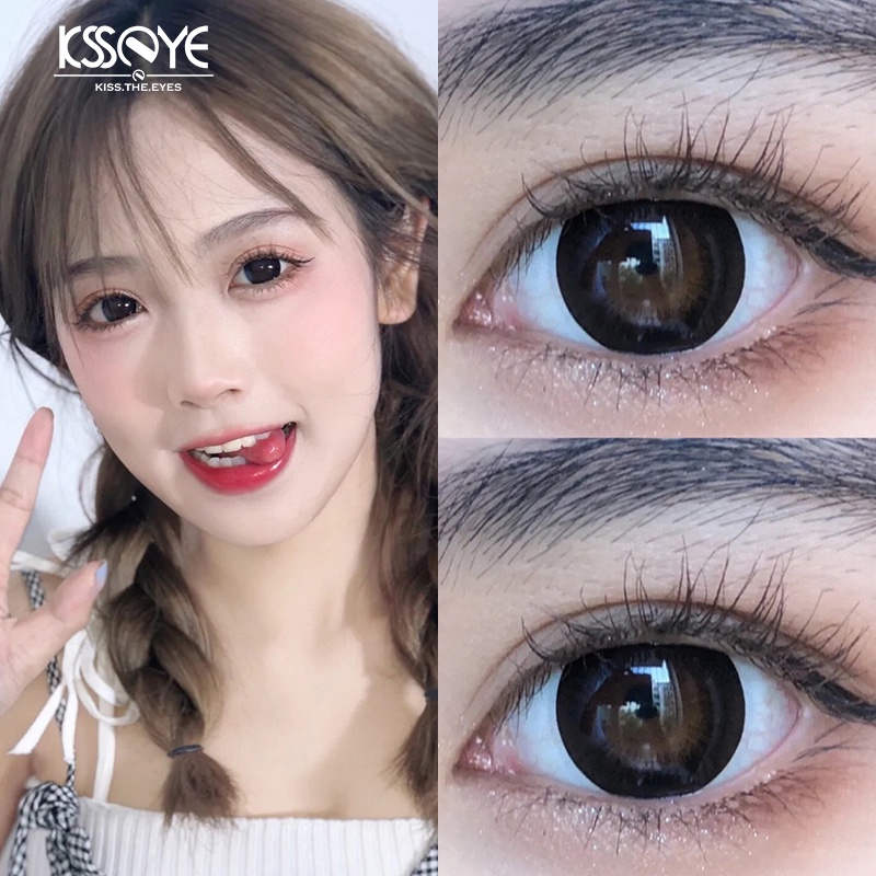 （COD)Kính áp tròng màu đen 2 miếng hàng năm 14,5mm tự nhiên mắt to hàng ngày Kính áp tròng dễ thương