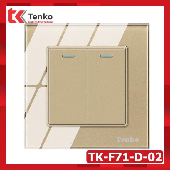 Công tắc 2 Nút Âm Tường Mặt Kính Cường Lực Chống Xước - Chống Va Đập Tenko TK-F71-D-02 Vàng