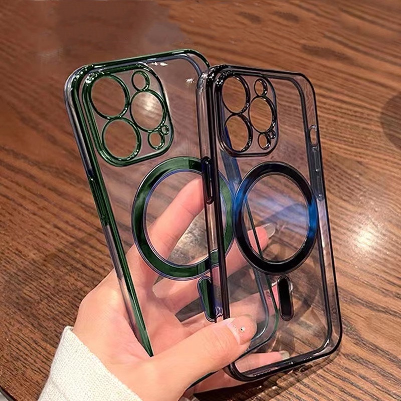 Ốp Điện Thoại TPU Mềm Trong Suốt Mạ Điện Từ Tính Có Vòng Đỡ Kim Loại Cho iphone 13 11 12 pro max X/Xs max XR
