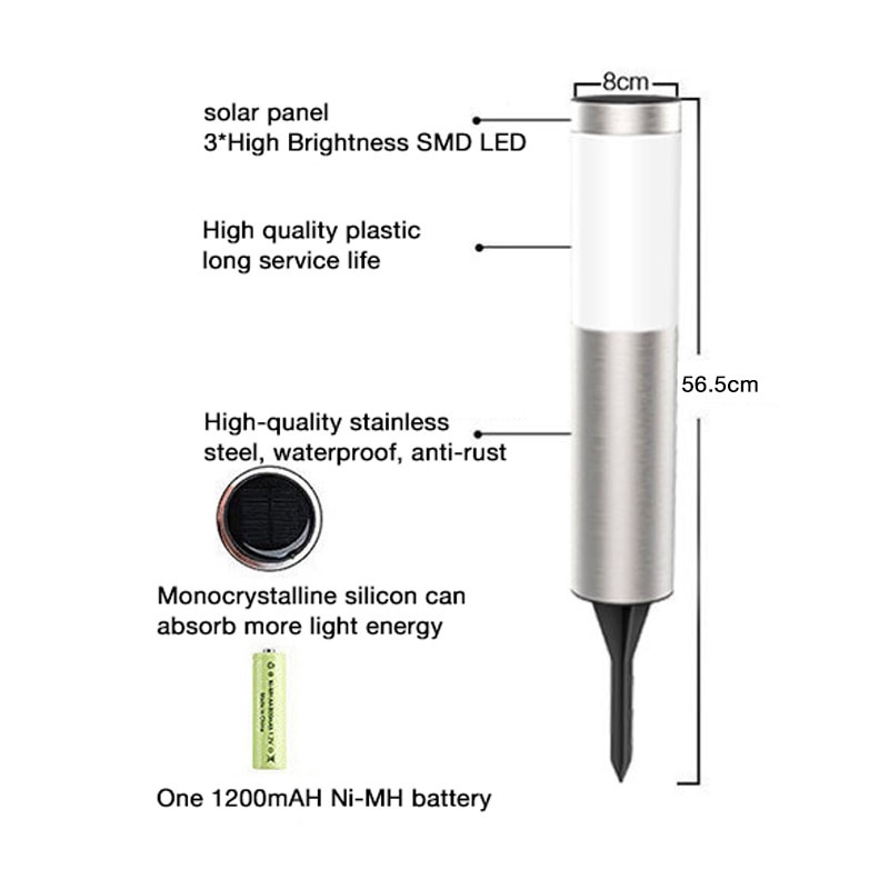 Đèn LED Trang Trí Sân Vườn Hình Trụ Sử Dụng Năng Lượng Mặt Trời Màu Đen