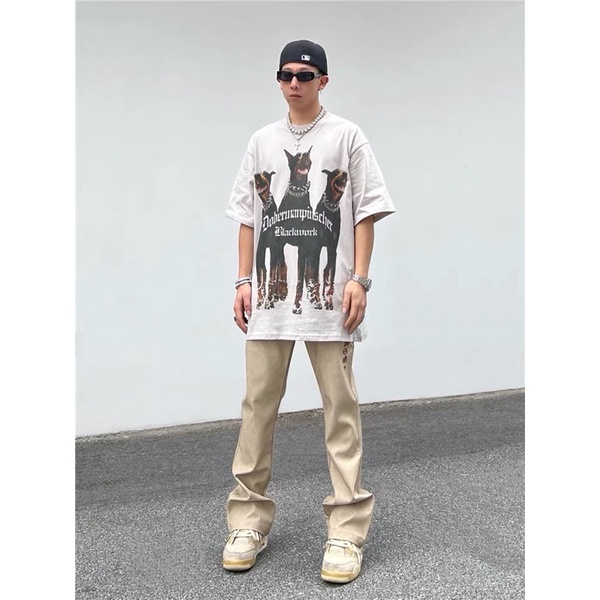 ÁO THUN TAY LỠ COTTON 3 DOG FORM UNISEX NAM NỮ (hình chụp thật)