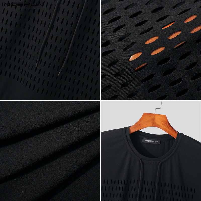 Áo tank top INCERUN không tay xuyên thấu khoét rỗng thiết kế dây rút thời trang cho nam