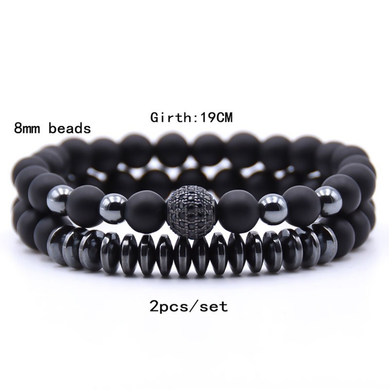 Set 2 vòng tay chuỗi hạt đá núi lửa có nam châm