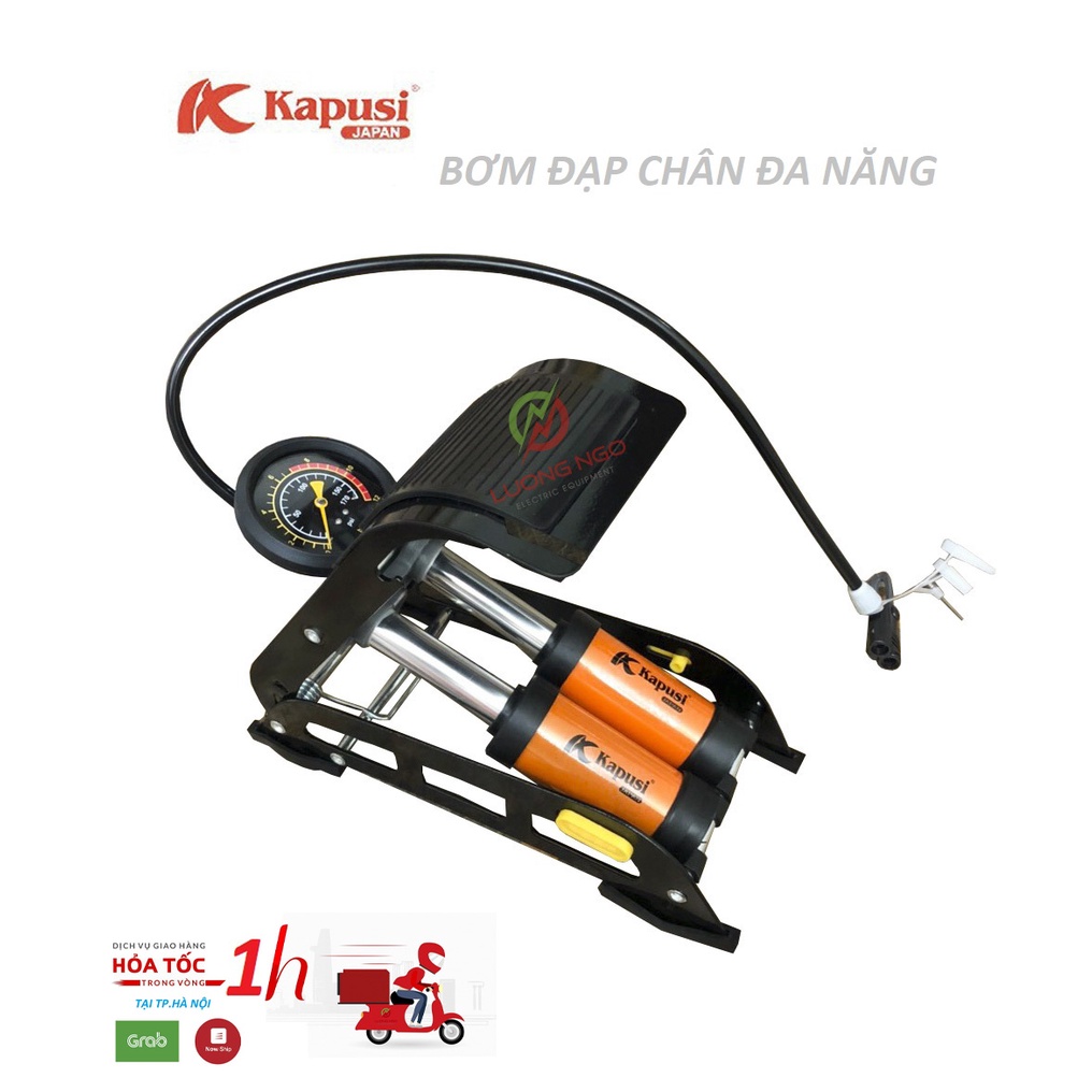 Bơm Hơi Đạp Chân Xe Đạp, Xe Máy, Xe Hơi 2 Piston KABUSI chính hãng
