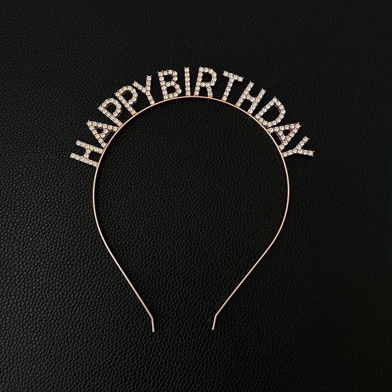 Bờm Đính Đá Happy Birthday Phụ Kiện Chụp Hình Sinh Nhật Sang Chảnh Băn Đô Cài Tóc Phong Cách Hàn Quốc Phụ kiện Tóc
