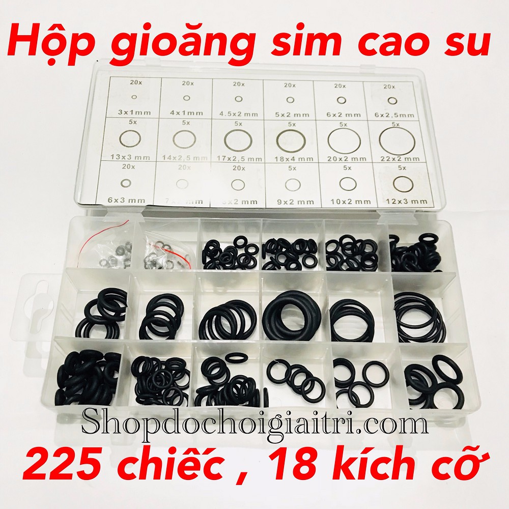 Hộp gioăng sim su thay thế 225 món 18 cỡ _ vòng đệm cao su