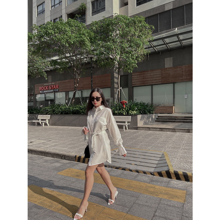 Áo sơmi trắng oversize Boa Oversized Shirt thắt nơ tay, sang trọng
