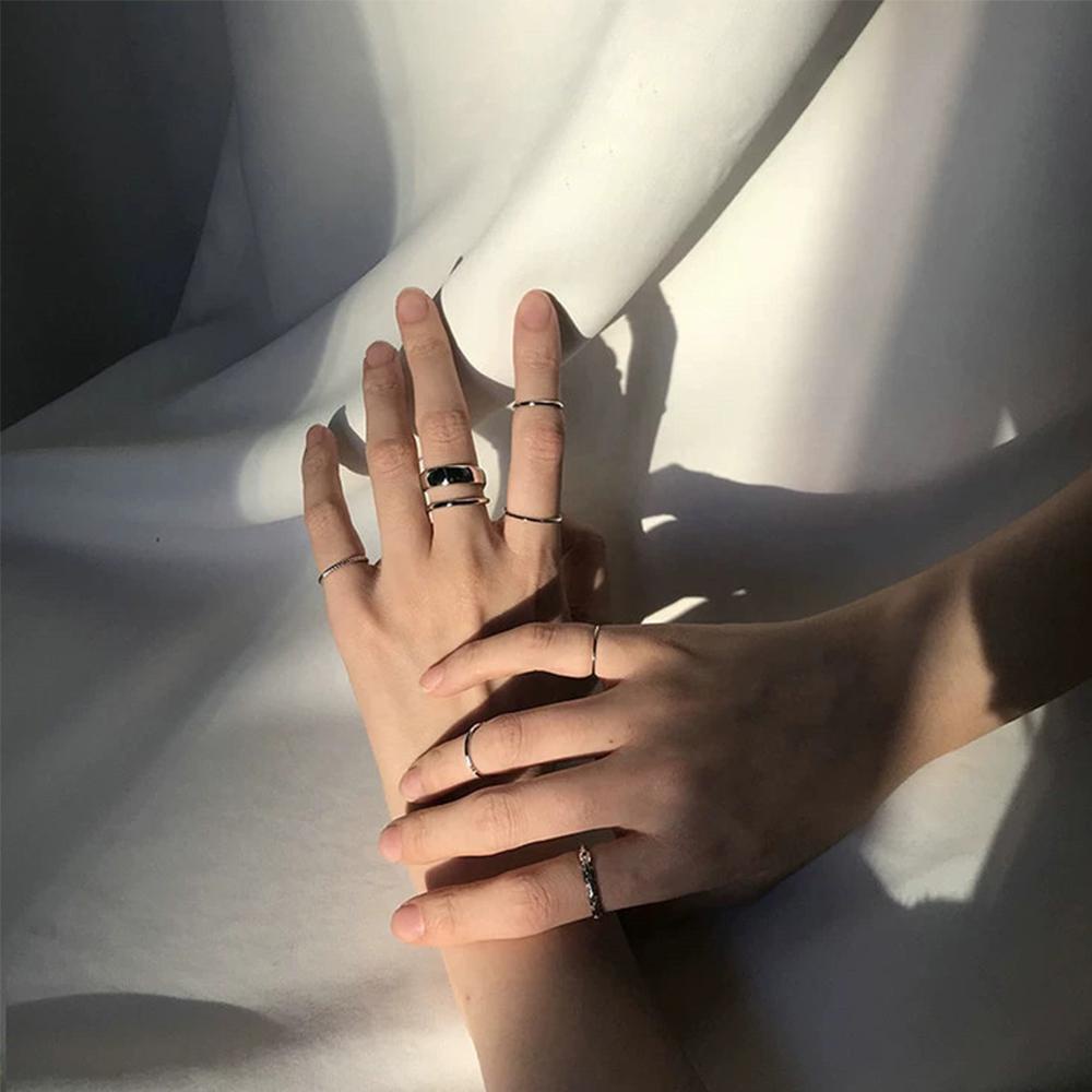Set 7 Nhẫn Kim Loại Thiết Kế Tối Giản Phong Cách Hip Hop