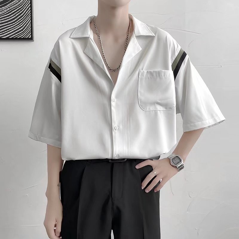 Áo Sơ Mi Tay Dài Dáng Rộng Thoáng Khí Phối Túi Phong Cách Hip Hop Đường Phố Hàn Quốc Cho Nam