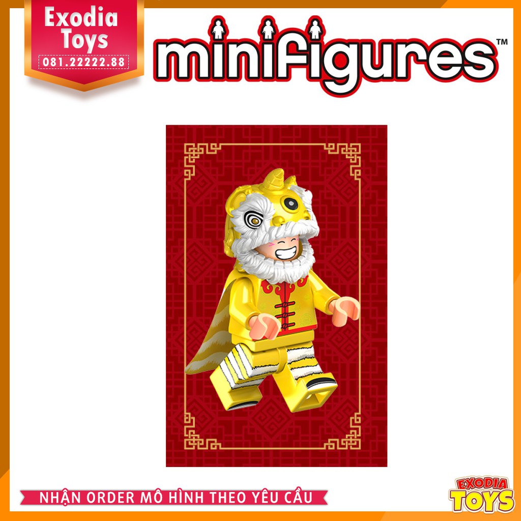 Xếp hình Minifigure nhân vật múa lân ngày Tết Nguyên Đán - Đồ Chơi Lắp Ghép Sáng Tạo - J1001 J1002