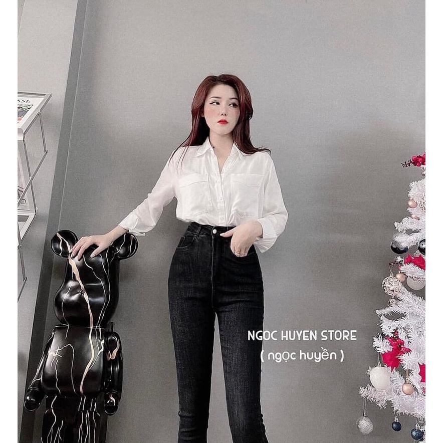[Mã FAMARAL1 giảm 10K đơn 50K] Quần jeans đen khói cạp cao mã 018 (kèm ảnh thật,video)