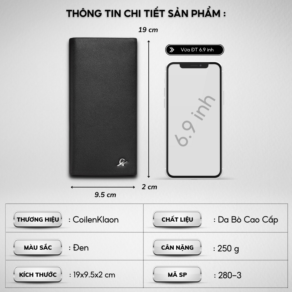 Ví Dài Nam,Ví Nam Cầm Tay Cao Cấp CoilenKlaon,Chất liệu Da Bò thật ,Full hộp đựng -Thiết kế nhiều ngăn,Chống nước- 𝑰𝑩𝑨𝑮