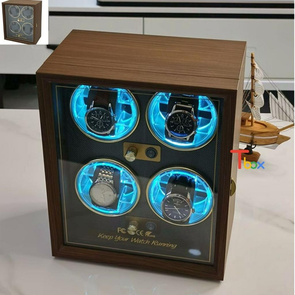 Hộp đựng đồng hồ cơ xoay tự động Tbox, nhiều mẫu hộp xoay đồng hồ cơ 4 xoay 6 bay  bọc da sang trọng mặt trên kính
