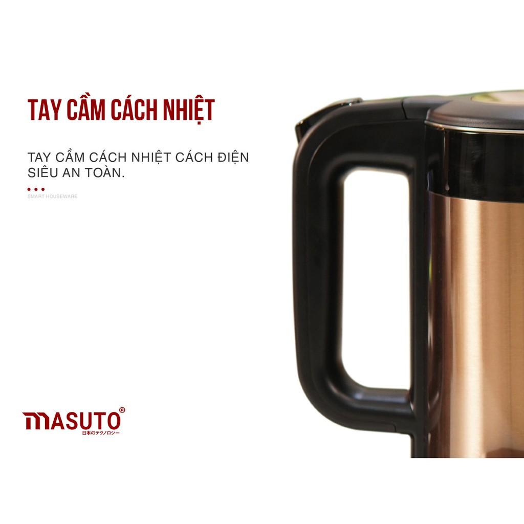 Ấm siêu tốc Masuto 1,5L 2 lớp chống bỏng giữ nhiệt 6 tiếng tự động pha sữa cafe siêu ngon