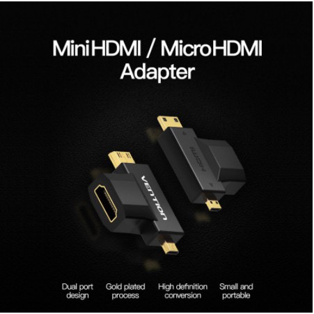 Đầu chuyển đổi HDMI Micro HDMI to HDMI Vention truyền hình ảnh từ máy tính bảng, điện thoại sang màn hình máy tính ,tivi