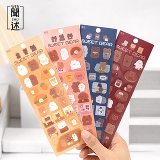 Wen Shu PET Bộ 2 tấm Sticker dán trang trí hình gấu hoạt hình dễ thương 6 phong cách DIY