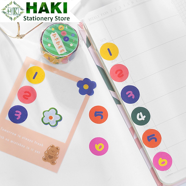 Sticker cute, cuộn 100 hình dán sticker HAKI trang trí sổ dễ thương giá rẻ ST36
