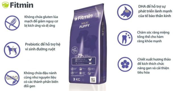 [Tăng kèm pate] Thức ăn hạt FITMIN Maxi Puppy 3kg