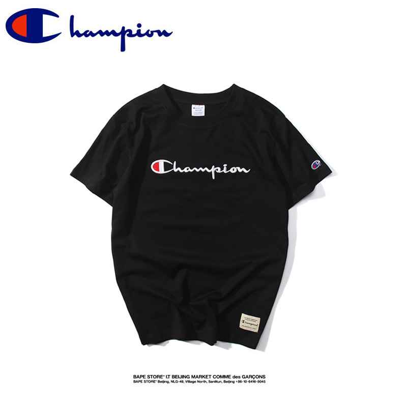 Áo Thun Cotton Thêu Chữ Champion Thời Trang Cho Cặp Đôi