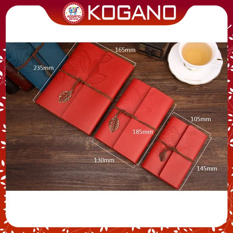 Sổ Tay Bìa Mềm Ghi Chép KOGANO Bìa Còng Bằng Da Khắc Họa Tiết Hoa Lá Phong Cách Vintage Giấy Kraf SN-001046