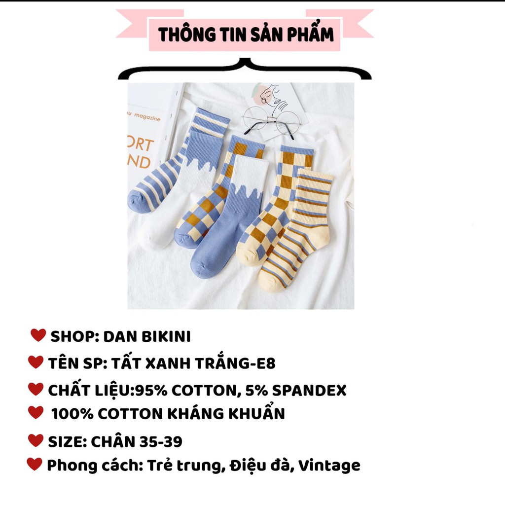 Tất Nữ ❤️FREESHIP❤️ Tất Nữ Cổ Cao Phối Màu Phong Cách Valentine Hàn Quốc ❤️ Tất Nữ Đẹp cotton mẫu E8