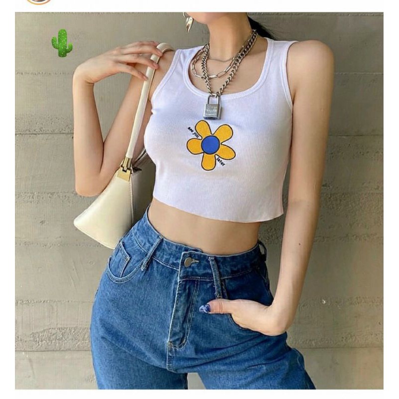 Áo ba lỗ croptop in hoa