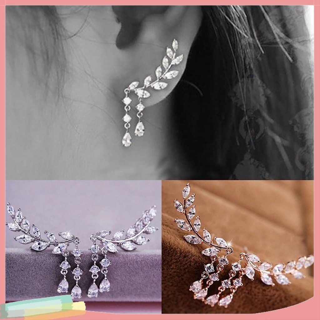 1 Đôi Bông Tai Hình Chiếc Lá Đính Đá Thời Trang Dành Cho Nữ