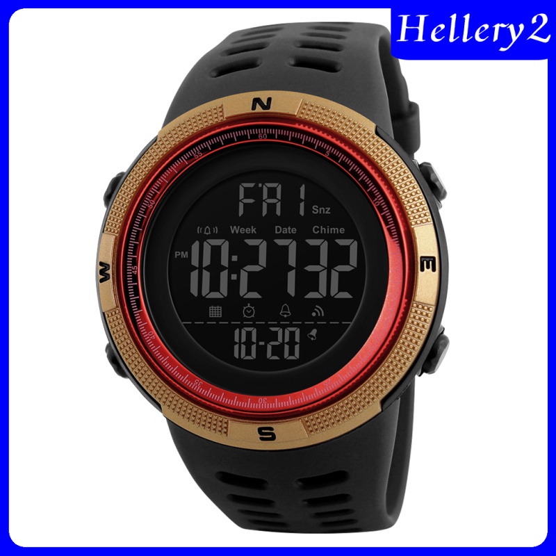 [HELLERY2] 1251 Mens Digital Sports Watch Waterproof Stopwatch Countdown Red