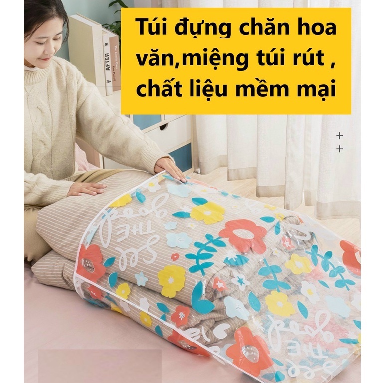 Túi đựng chăn màn, đồ dùng đa năng trong suốt có hoa văn siêu xinh