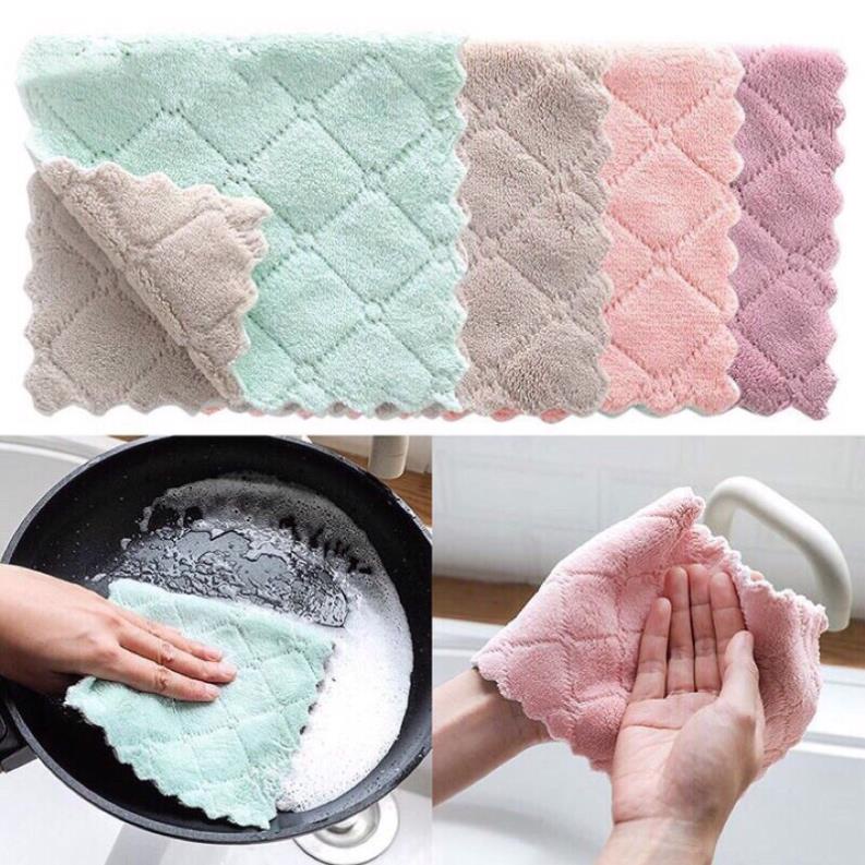 Khăn lau đa năng bếp, bát đĩa, cốc chén thấm nước chống dính dầu mỡ hai mặt SET 10 chiếc