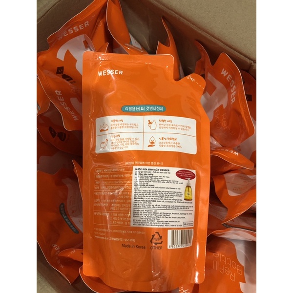 Bộ 1 Chai Và 1 Gói Nước Rửa Bình Sữa Wesser 500ml