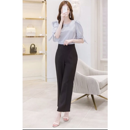 Quần ống suông nữ cạp cao khoá kéo sao lưng