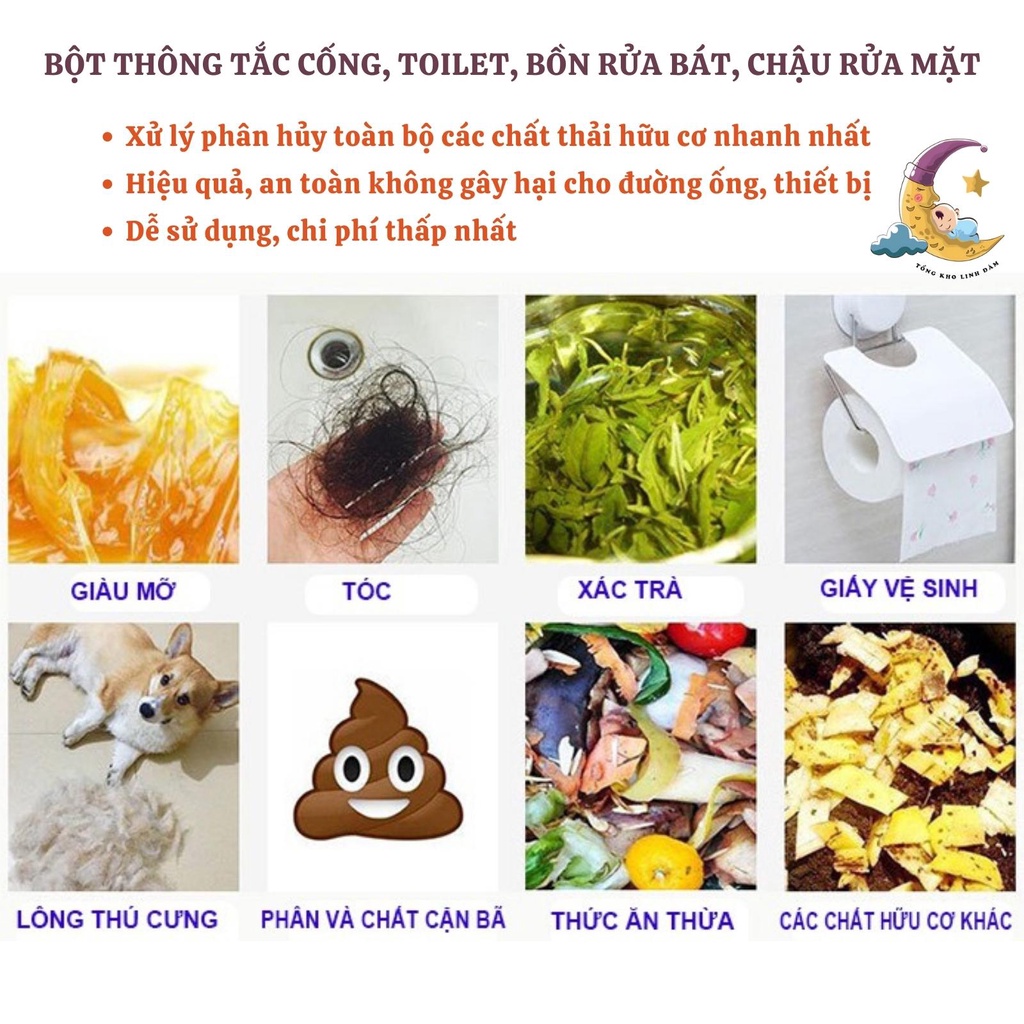 Bột thông cống cực mạnh chữa tắc Bồn cầu Bồn rửa bát Chậu rửa mặt Toilet Xử lý nghẽn đường ống khử mùi hôi GD002