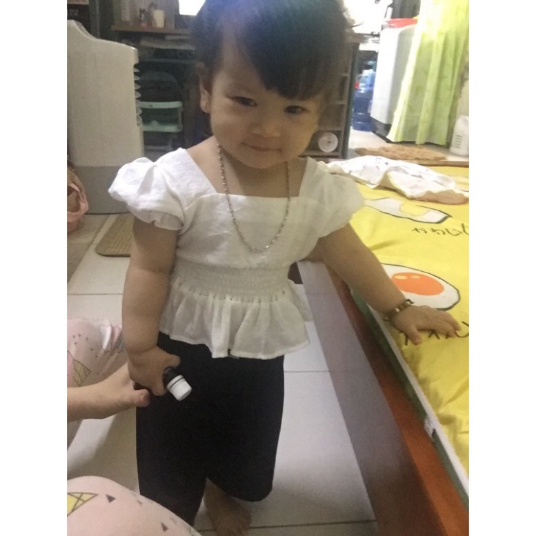 Áo sơ mi croptop trắng cổ vuông tay phồng điệu đà bé gái