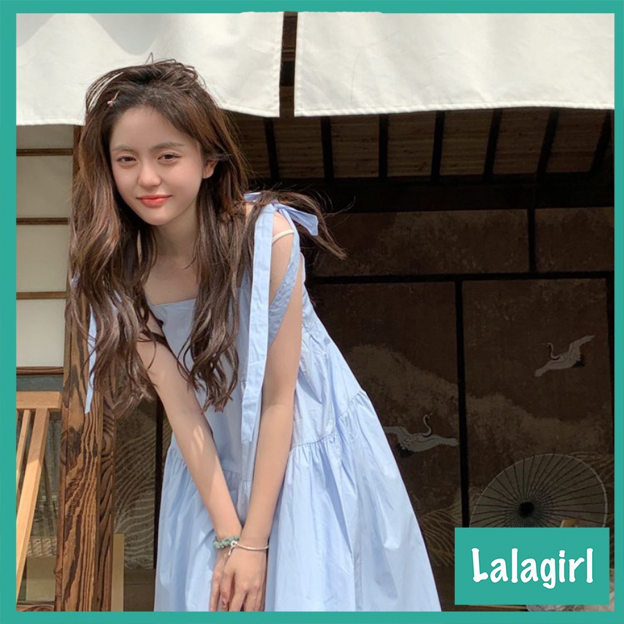 Váy Đầm Nữ 2 Dây Bản To Buộc Nơ 3 Tầng, Váy Nữ Babydoll Trơn Dáng Dài 2 Màu