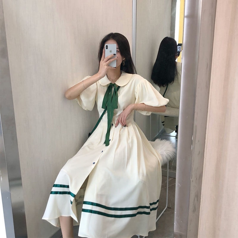 Đầm Chữ A Tay Ngắn Dáng Rộng Cổ Búp Bê Phong Cách Hàn Quốc Thời Trang Mùa Hè Mới Cho Nữ Sinh