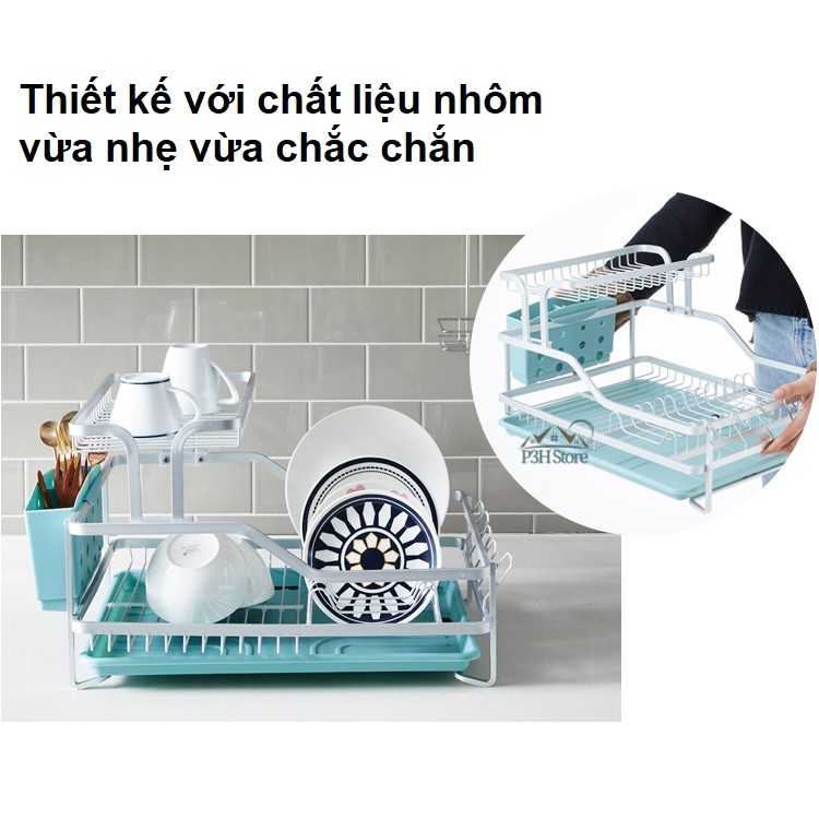 Kệ úp chén dĩa 2 tầng Lock&Lock chất liệu nhôm nhẹ chắc chắn LDR204