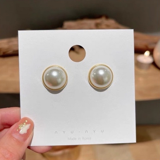 Khuyên Tai Ngọc Trai Tròn Viền Vàng Bông Tai Ngọc Trai Nhân Tạo BT36