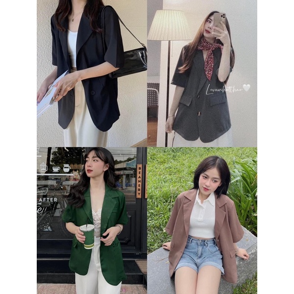 ULLZANG BLAZER- Áo blazer tay ngắn- Blazer tay ngắn vạt bầu 1 lớp nhẹ mát