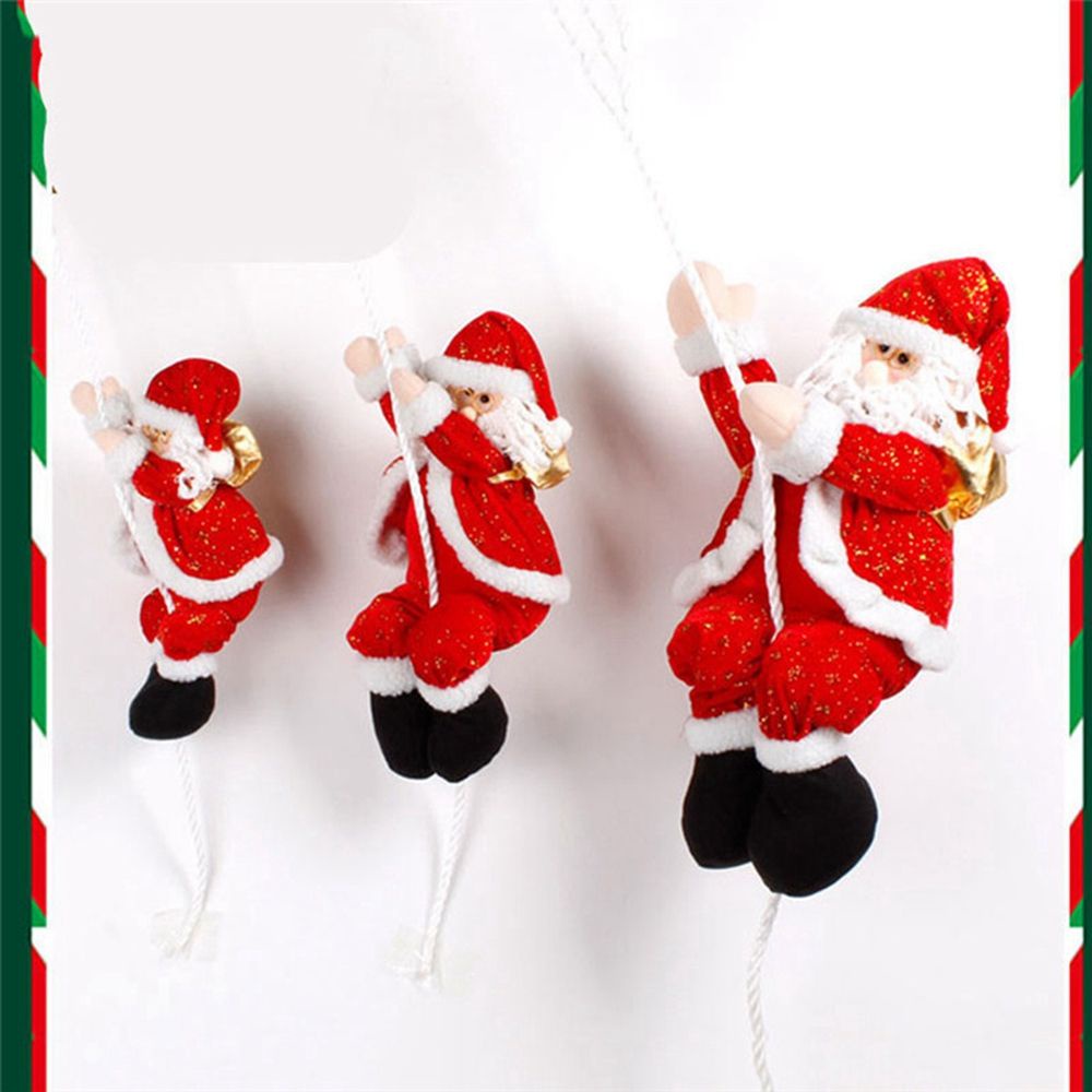 Búp bê nhồi bông hình ông già Noel leo dây ngộ nghĩnh dùng trang trí Giáng Sinh/ năm mới