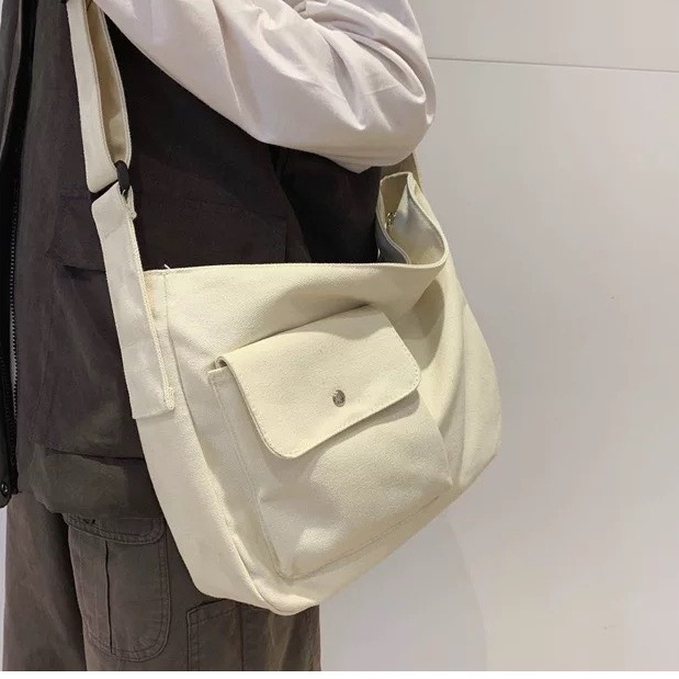 Túi đeo chéo canvas ulzzang cỡ lớn thời trang Hàn Quốc học sinh sinh viên đi học đi chơi unisex