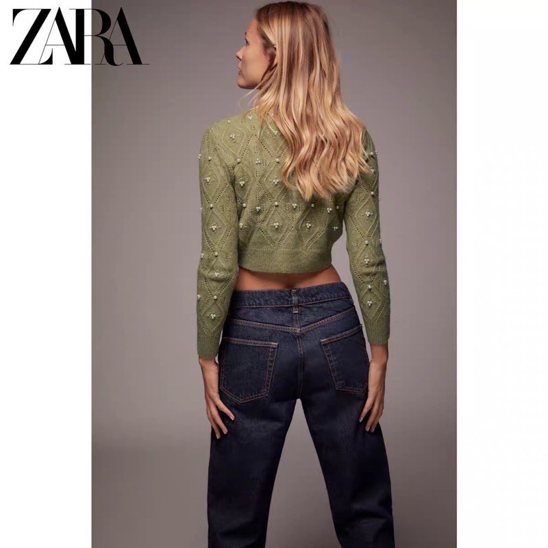 Sẵn) Áo len croptop đính ngọc Zarrrr dư sịn