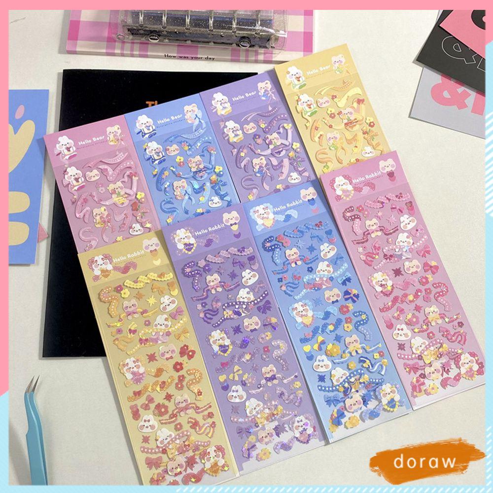 Miếng dán trang trí điện thoại hình gấu phối ren và ruy băng màu laser