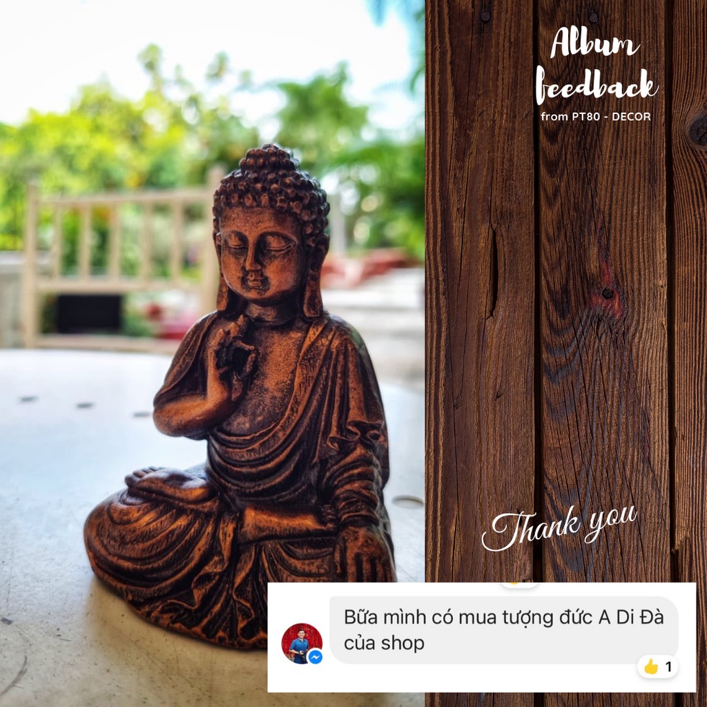 Tượng Đức Phật ngồi thiền PT80 Decor trang trí trên bàn làm việc, xe ô tô... phiên bản nhỏ, phủ đồng đỏ