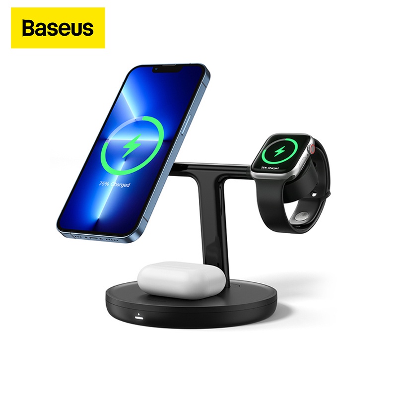 Đế sạc từ không dây 20w Baseus 3in1 kiêm giá đỡ tiện lợi sử dụng cho nhiều thiết bị đt tai nghe đồng hồ ....