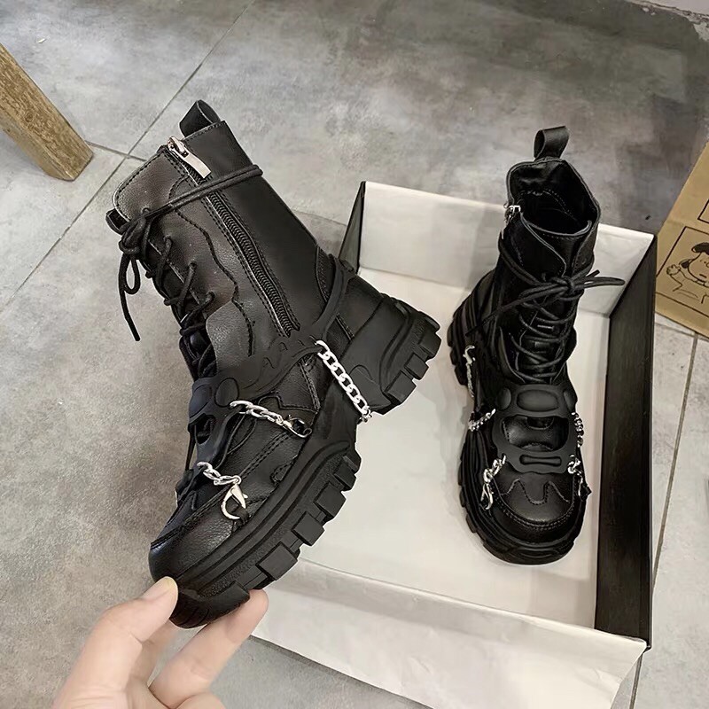 (ORDER)GIÀY BOOTS bốt ullzang cá tính dây xích ngầu chất thời trang đi học chụp ảnh