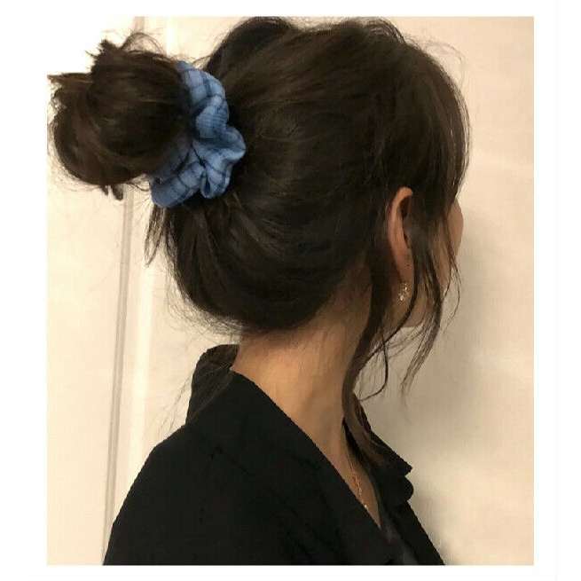 Bộ băng đô cài tóc + dây buộc tóc + kẹp tóc/ Bộ dây buộc tóc + kẹp tóc CHLINS họa tiết sọc ca rô xinh xắn cho nữ